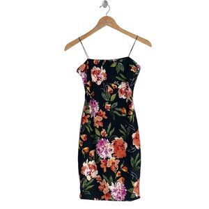 Boutique Vivace Black Floral Print Stretch Dainty Strap Fitted Mini Dress S